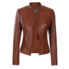 Women’s Cognac Wax Cafe Racer Leather Jacket