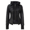 Tralee Black Womens Leather Jacket with Removable Hood