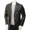 Mens Black Notch Lapel Real Leather Blazer