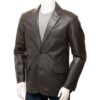 Men’s Brown Notch Lapel Leather Blazer