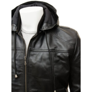 Bomber Hooded Leather Jacket men