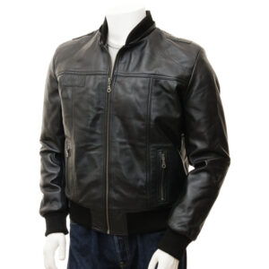 Hooded Bomber Leather Jacket Mens