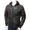 Men’s Black Bomber Hooded Leather Jacket