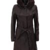 Women’s Dark Brown Fur Collar Leather Coat