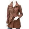 Nevada Brown leather trench coat womens