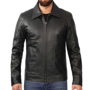 mens black leather jacket