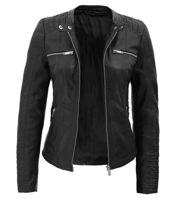 ladies black leather jacket