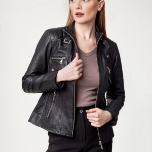 womens black leather jacket