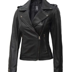 womens motorcycle black real leather jacket