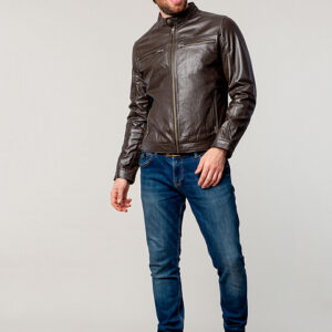 Brown cafe racer leather jacket