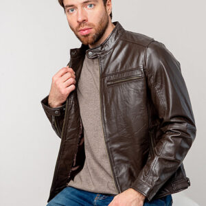 Brown racer leather jacket Mens