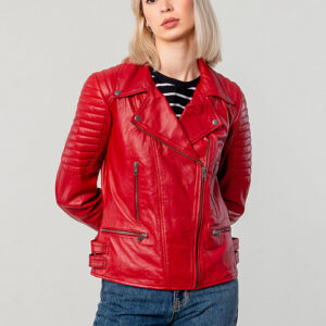 womens Red Biker leather jacket