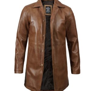 Camel Leather Car Coat For Men