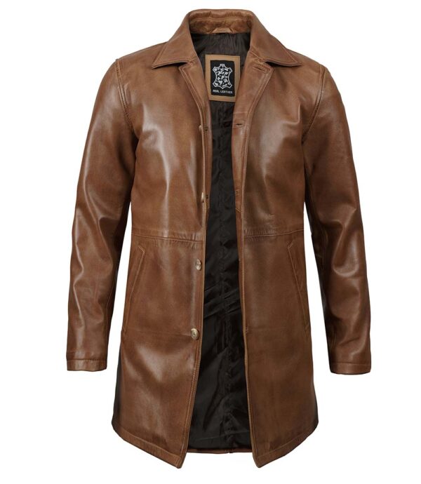 Camel Leather Car Coat For Men