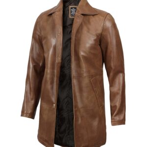 Camel Leather Car Coat Men