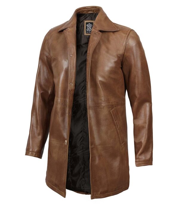 Camel Leather Car Coat Men