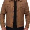 Men’s Camel Brown Leather Trucker Jacket