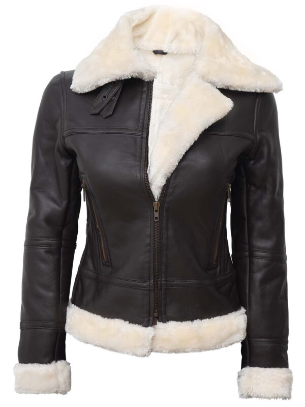 Frances Womens Brown Shearling Leather Jacket