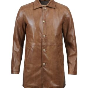 Leather car coat for men