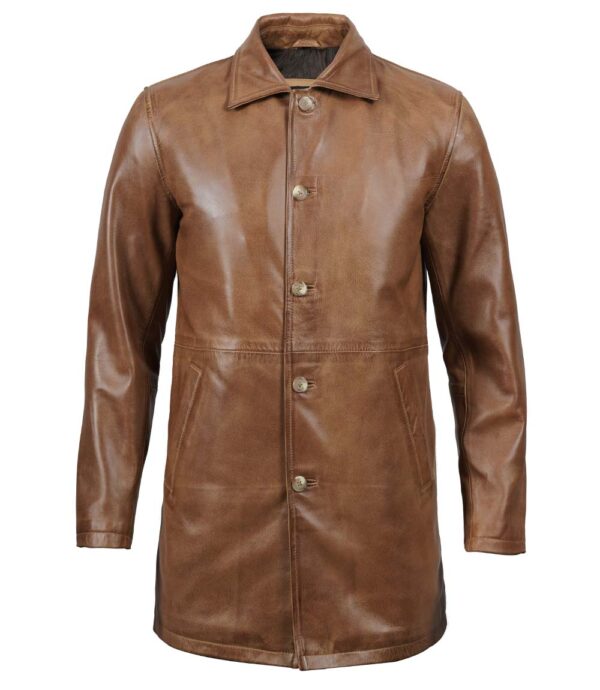 Leather car coat for men