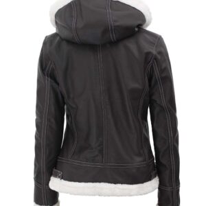 Leather shearling womens brown jacket