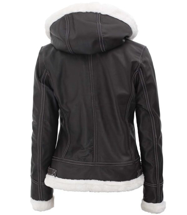 Leather shearling womens brown jacket