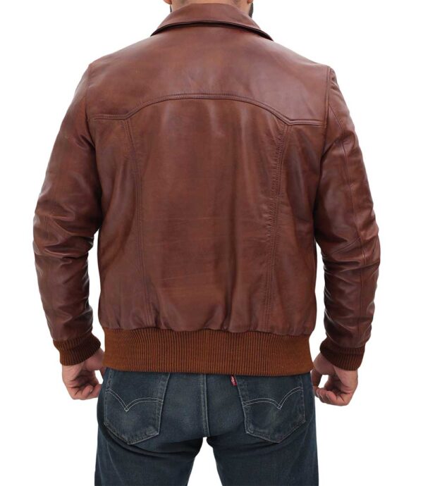 Mens Dark brown leather bomber jacket