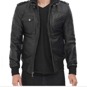 black leather bomber jacket mens