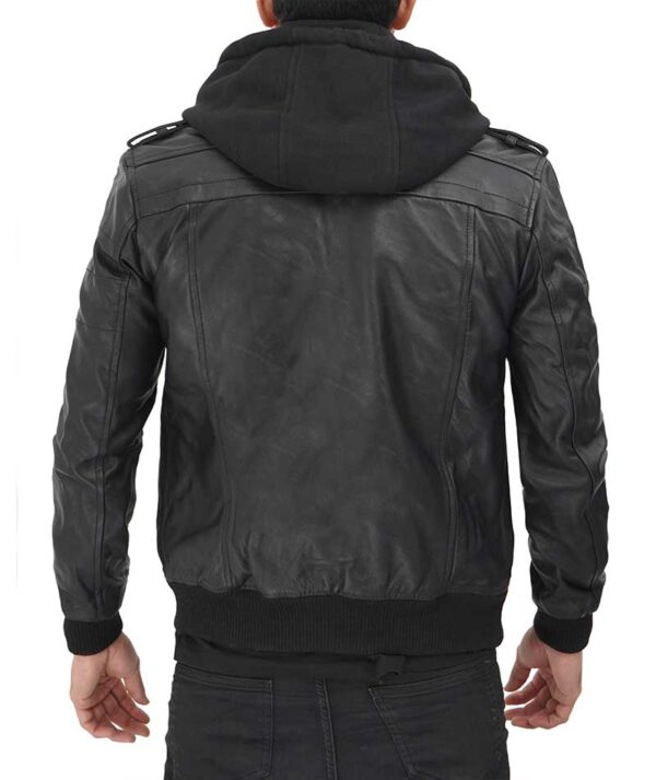 mens leather bomber jacket with hood