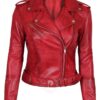 Red Ladies Biker Leather Jacket