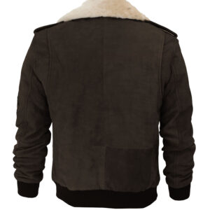 Shearling Collar Dark Brown Mens Leather Jacket