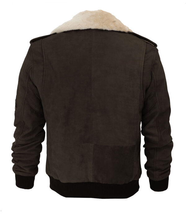 Shearling Collar Dark Brown Mens Leather Jacket