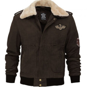 Shearling Collar Leather Mens Dark Brown Jacket