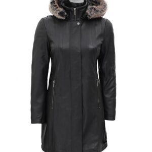 black womens long shearling coat