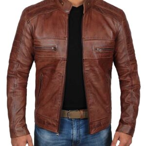 leather jacket brown cafe racer