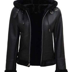 women black leather jacket shearling