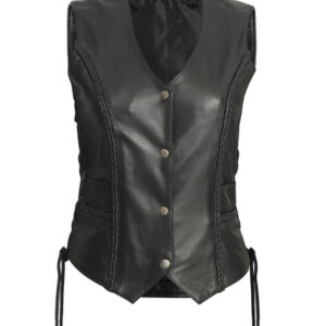 Elegant black leather vest for women