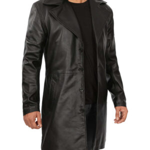 Mens Black Leather Car Coat