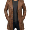 Mens 3/4 Length Brown Leather Car Coat